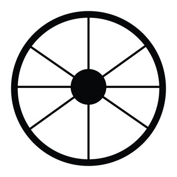 Minimalist Black Wagon Wheel Icon with Eight Spokes
