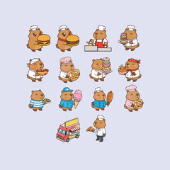 Cute Capybara Chefs and Bakers with Delicious Food Collection