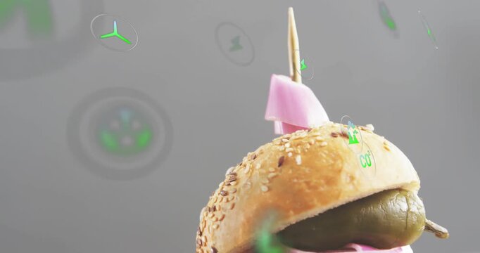 Camera sliding down left revealing sesame slider as neon icons growing and drifting showing layers