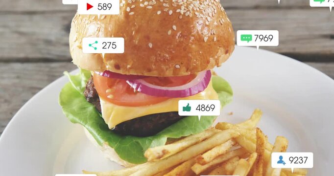 After first badge appearing badges spawning and circling burger and fries showing social activity