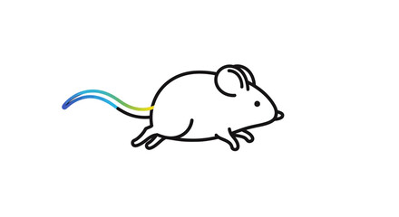 Obraz premium A playful line art illustration of a tiny mouse with a vibrant rainbow-colored tail scampering