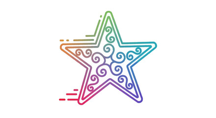 Obraz premium Vibrant Gradient Star Icon with Swirling Patterns and Dynamic Motion Lines on White