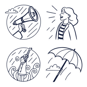 Illustrations of various weather phenomena and their effects on daily life Vector