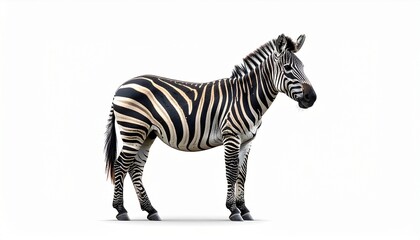 Obraz premium Detailed studio photograph of an adult zebra, highlighting its black and white stripes. Isolated on a clean white background, perfect for design