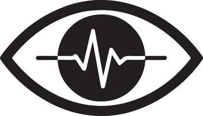 Black and white icon of an eye with a pulse frequency wave inside the pupil area. isolated on white background, illustration © vectorzking