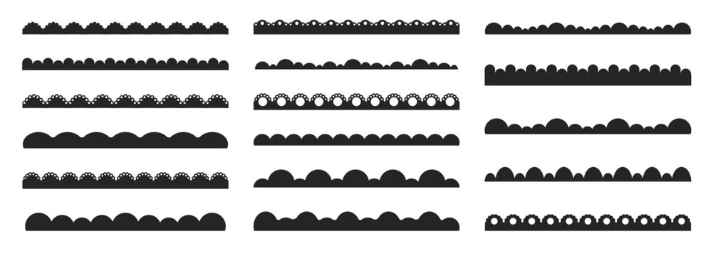 Scalloped border fluffy scalloped edge set. lace border, textile frill stripe. Cutout wavy decoration line frame collection