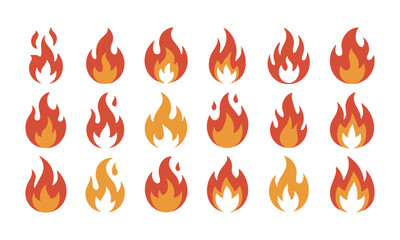 Fire Flame Icon Set With Multiple Stylized Blaze Variations vector illustration, easily editable.