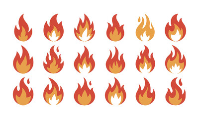 Minimal Flat Fire Flame Variation Icon Collection vector illustration, easily editable.