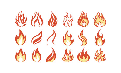 Vector Fire Flame Icon Collection With Stylized Blaze Shapes illustration, easily editable.