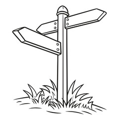 A weathered wooden signpost with three directional arrows pointing in different directions. Vector © Rumi