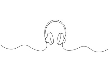 Obraz premium Headphone with sound wave vector icon continuous one line drawing on white background 
