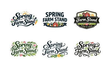 Fototapeta premium Spring farm stand. Set lettering. harmonious lettering variations of the same emblematic concept, each with different artistic interpretation