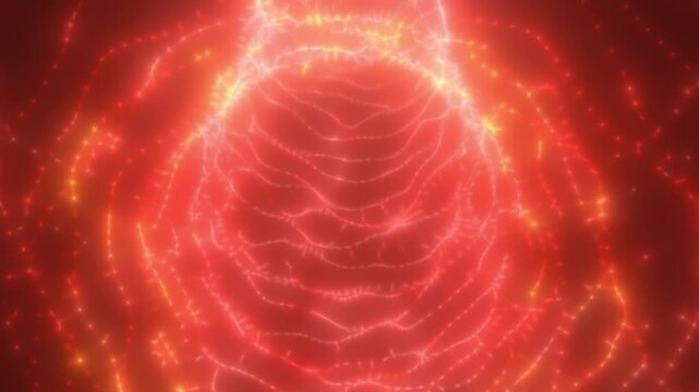 Glowing red energy network with sparkling filaments and particle trails