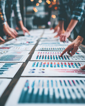 Team collaboration in creative data analysis reports - office meeting overview