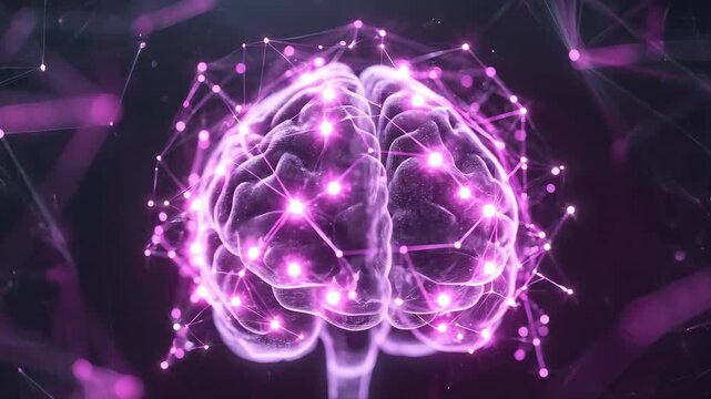 Medical CGI concept combining realistic MRI brain scan with transparent 3D neural network overlay, subtle purple awareness accents, high anatomical accuracy, clean clinical aesthetic