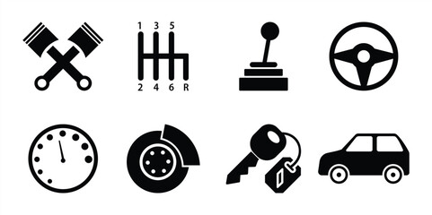Automotive Car Control and Maintenance Icons Set Silhouette