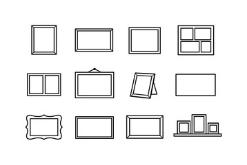 Photo frame collection. Line icon set of Photo frame collection: portrait frame, landscape frame, square photo frame, collage frame, double
