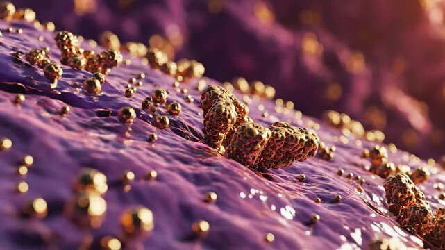 Microscopic 3d visualization of abnormal tissue cells, representing cancer growth, disease pathology, and scientific medical research concepts.