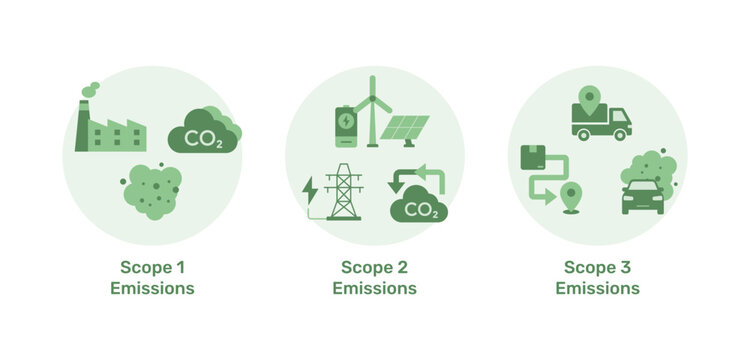 Emissions green concept icon. Emissions infographic with 3 step process. Modern renewable power source. Editable vector infographic icons.
