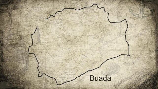 Buada District Nauru map drawn on a cartography background sheet of paper
