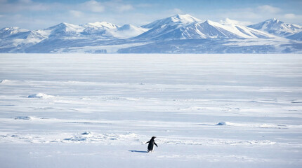 Lonely Nihilist Penguin Standing in Vast Snow Landscape