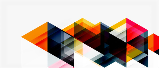 Obraz premium Abstract geometric shapes overlap, creating vibrant color patterns. Triangles dominate composition, offering modern aesthetic.