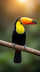 Naklejka premium Vibrant Toucan Bird Sitting on Branch.