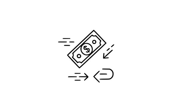 Money transfer outline icon flying dollar bill vector finance symbol