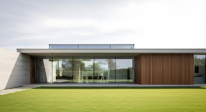 Contemporary Architecture with Expansive Glass Facade and Green Lawn design