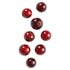 Dark red cherries fruit floating isolated on a transparent background