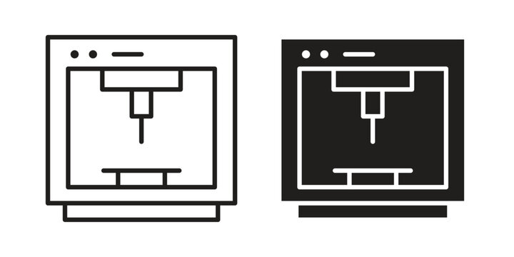 3D printer icon concept. Thin line symbol. Vector illustration isolated. Editable stroke.