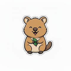 Fototapeta premium Cuddly quokka holding leaf with joyful expression on face