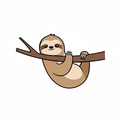 Naklejka premium Smiling sloth hanging from tree branch with closed eyes