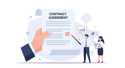 Business professionals signing contract agreement with handshake, documents, and analytics in modern office setting, viewed from the side.