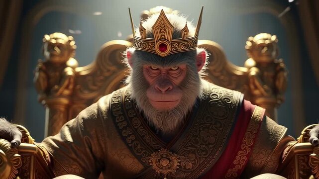 Majestic Monkey King on Golden Throne, Regal Portrait