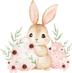 Watercolor Easter Bunny with Easter Egg