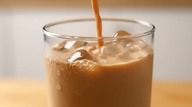 Iced Coffee Being Poured into Glass.