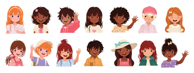 cute children head portrait set funny boys and girls  © Bilw