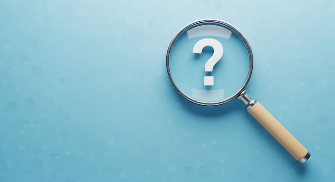 Magnifying glass with question mark on blue background
