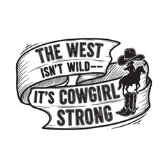 Obraz premium vintage cowgirl illustration with ribbon banner isolated on white background