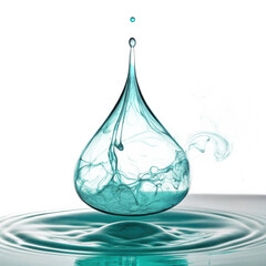 Large teal water drop splashing with internal smoke swirl effects