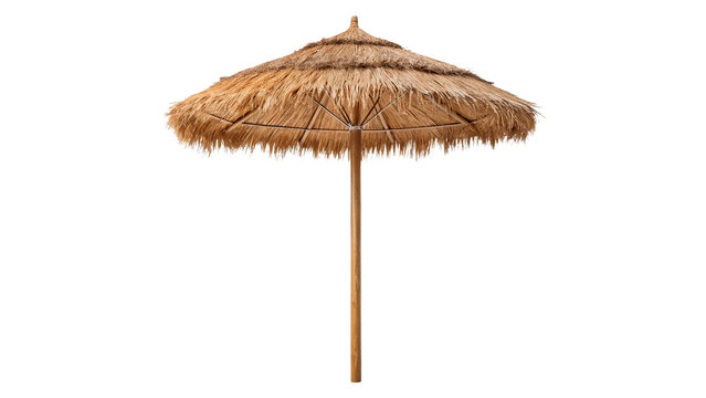 Straw umbrella stands tall isolated on transparent background cut out