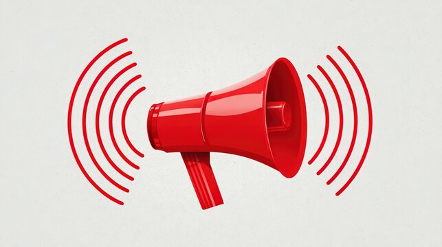 loud. Vibrant red megaphone emitting sound waves on white, symbolizing bold and clear communication. pitch deck slides.