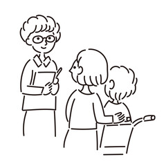 介護認定を受ける人の線画イラスト