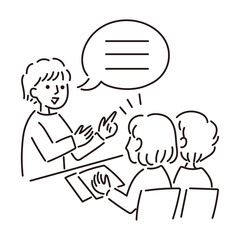 相談を受ける親子の線画イラスト