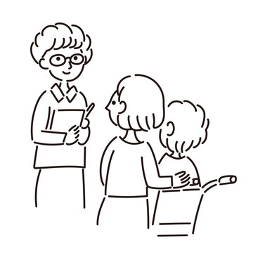 介護認定を受ける人の線画イラスト