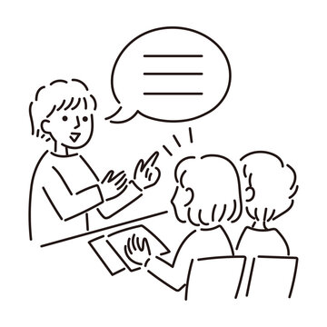 相談を受ける親子の線画イラスト