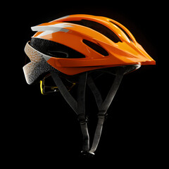 Fototapeta premium A red and black bicycle safety helmet for extreme sports protection isolated on a white background as essential protective cycling equipment