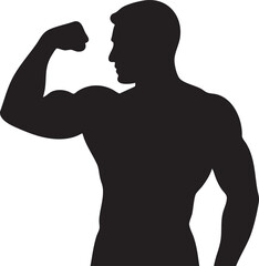 Fototapeta premium Silhouette of a muscular man flexing his arm muscle strength