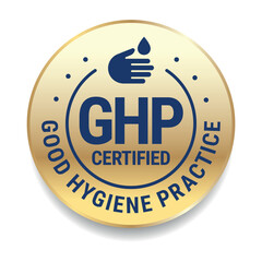 Round GHP certified badge for Good Hygiene Practice labels
